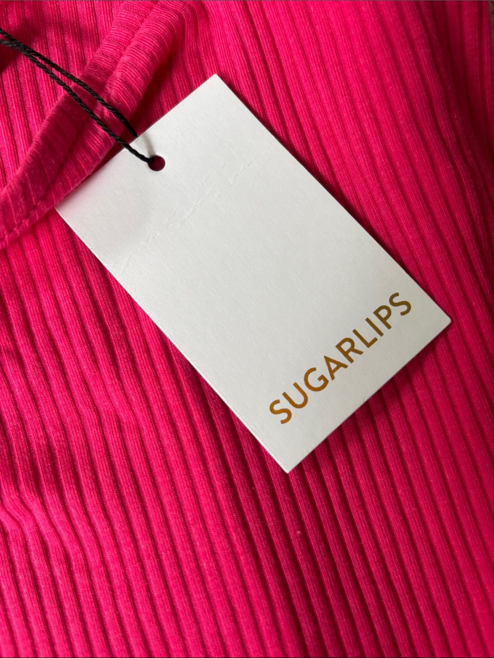 Sugarlips Fuchsia Ruffle Strap Ribbed Tank - Picture 2 of 3